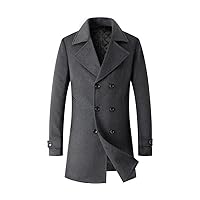 Meersons Men's Double-breasted Wool Blends Peacoat Long Trench Coats Covercoats Casual Trench Coats