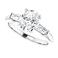 10K Solid White Gold Handmade Engagement Ring 1.0 CT Oval Cut Moissanite Diamond Solitaire Wedding/Bridal Ring Set for Women/Her Propose Rings