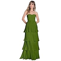 Plus Size Prom Dresses for Women Strapless Olive Green Cocktail Dress Tiered Ruffle Sweetheart Formal Gowns Size 20W