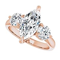 10K Solid Rose Gold Handmade Engagement Ring 1.0 CT Marquise Cut Moissanite Diamond Solitaire Wedding/Bridal Rings for Women/Her Proposes Rings