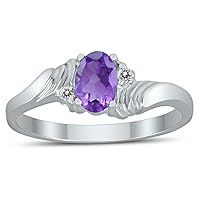6X4MM Amethyst and Diamond Wave Ring in 10K White Gold