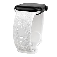 Lyfatz Flower Engraved Bands Compatible with Apple Watch Band Women, Floral Laser Soft Silicone Waterproof Sport Band Replacement Wristbands for iWatch Series 8 7 6 5 4 3 2 1 SE Ultra