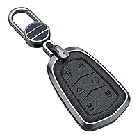 ontto 6-Button Key Fob Cover Fit for Cadillac Escalade 2015-2020 Smart Remote Key Case Metal and Leather Key Holder Full Protection Fit for Cadillac XT4 XT5 XT6 Accessories Black