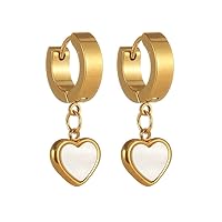 Kokoma Gold Heart Dangle Earrings for Women Girls Stainless Steel CZ Evil Eye Drop Small Huggie Hoop Earrings Hypoallergenic Trendy Jewelry