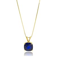 MAX + STONE 14k White Gold 8mm Cushion Cut Birthstone Pendant Necklace for Women with 18 inch Box Chain