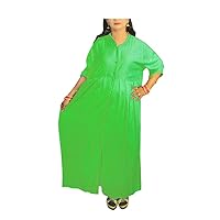 Women's Long Kurti Dress 100% Cotton Indian Girl's Solid Green Color Casual Frock Suit Maxi Top Tunic