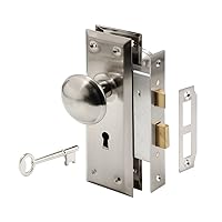 Prime-Line Defender Security E 2330 Mortise Keyed Lock Set with Satin Nickel Knob, Fits 1-3/8 In.-1-3/4 In. Interior Doors, Satin Nickel, Single Pack
