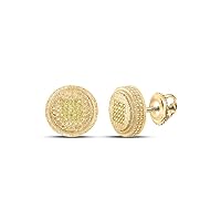 The Diamond Deal Sterling Silver Mens Round Yellow Color Enhanced Diamond Circle Earrings 1/6 Cttw