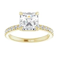 10K Solid Yellow Gold Handmade Engagement Rings 2 CT Asscher Cut Moissanite Diamond Solitaire Wedding/Bridal Ring Set for Woman/Her Propose Ring, Perfact for Gifts Or As You Want