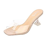 vivianly Womens Clear Heels Sandals Transparent Stiletto Heel Slippers Backless Peep Toe Slip on Heeled Mules