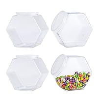 Candy jars with lids 4 Pack Plastic Candy Jars with Lid, Hexagon Candy Jars Cookie Jars for Kitchen, Clear Candy Containers for Snacks, Candy, Cookie, Dog Treats, Coffee Pod(30 OZ)