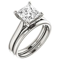 925 Silver 10K/14K/18K Solid White Gold Handmade Engagement Ring 3.0 CT Princess Cut Moissanite Diamond Solitaire Wedding/Bridal Rings Set for Women/Her Propose Rings