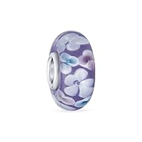 Murano Glass .925 Sterling Silver Core Floral Blue Green Pink Red Black White Flower Spacer Charm Bead Fits European Bracelet For Women Teen