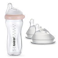 haakaa Gen.3 Natural Glass Baby Bottle&Silicone Orthodontic Bottle Nipple Set-Wide Neck Anti-Colic Variable Flow Nipple,Easy to Clean & Latch for 6m+ Breastfeeding Baby Toddler,BPA-Free