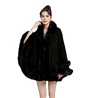 Double Layer Imitated Rabbit Fur Cape Coat Hooded Shawl Winter Women Knit Poncho Overcoat Faux Fur Wraps