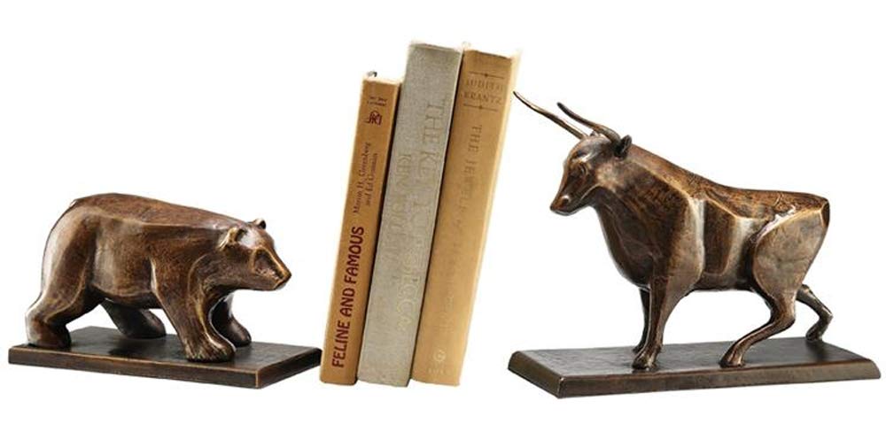 Ebros Cast Iron Wall Street Stock Market Charging Bull and Retreating Bear Bookends Statue Set Investors Money Managers Commodity Exchange Professi...