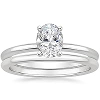 Moissanite Eternity Ring Set in Sterling Silver, 1 CT Oval Colorless Solitaire Bridal Ring