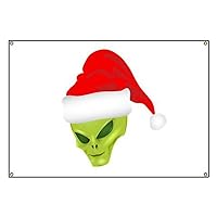 Banner Green Alien Head with Christmas Santa Hat