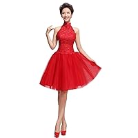 Halter Neck Hollow Out Short Prom Dress Evening Gowns 8 Red