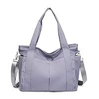 Oichy Nylon Tote Bags for Women Large Daily Shoulder Bag Waterproof Multi-pocket Handbags Casual Crossbody Bag (Grey)