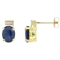 10K Yellow Gold Diamond Natural Australian Sapphire Stud Earrings Oval 8x6 mm
