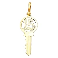 Solid 14k Yellow Gold 15 Birthday Key Pendant Quinceanera Charm Gift Polished Genuine 26 x 10 mm