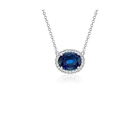 3 CT Oval Created Blue Sapphire & Diamond Halo Pendant Necklace 14K White Gold Over