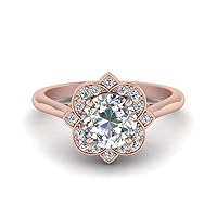 Choose Your Gemstone Delicate Flower Diamond CZ Ring Rose Gold Plated Round Shape Vintage Engagement Rings Matching Jewelry Wedding Jewelry Easy to Wear Gifts US Size 4 to 12