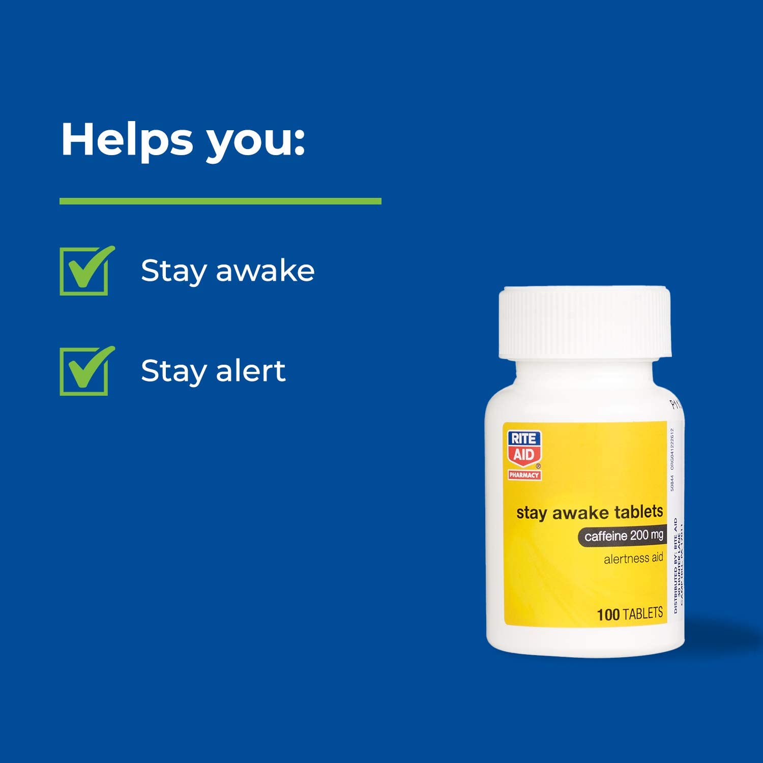 Rite Aid Stay Awake Tablets Caffeine, 200 mg - 100 Tablets | Caffeine Pills | Caffeine Supplement | Caffeine Pills 200mg | Equal to About a Cup of Coffee | Mental Alertness Aid | Energy Pills