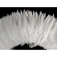 4 Inch Strip – 4-6” Natural White Strung Chinese Rooster Saddle Feathers Halloween Costume Fly Tying Craft Supply | Moonlight Feather