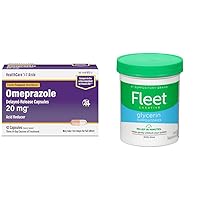 HealthCareAisle Omeprazole 20mg 42 Capsules Heartburn Relief & Fleet 50 Count Glycerin Suppositories Constipation Relief