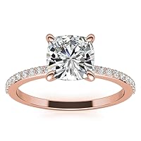 10K Solid Rose Gold Handmade Engagement Ring 1.00 CT Cushion Cut Moissanite Diamond Solitaire Wedding/Bridal Ring for Women/Her, Amazing Rings Gift for Her