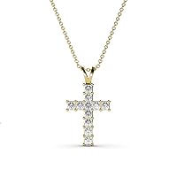 Princess Cut Diamond 3/4 ctw Women Cross Pendant Necklace 16 Inches 14K Gold Chain