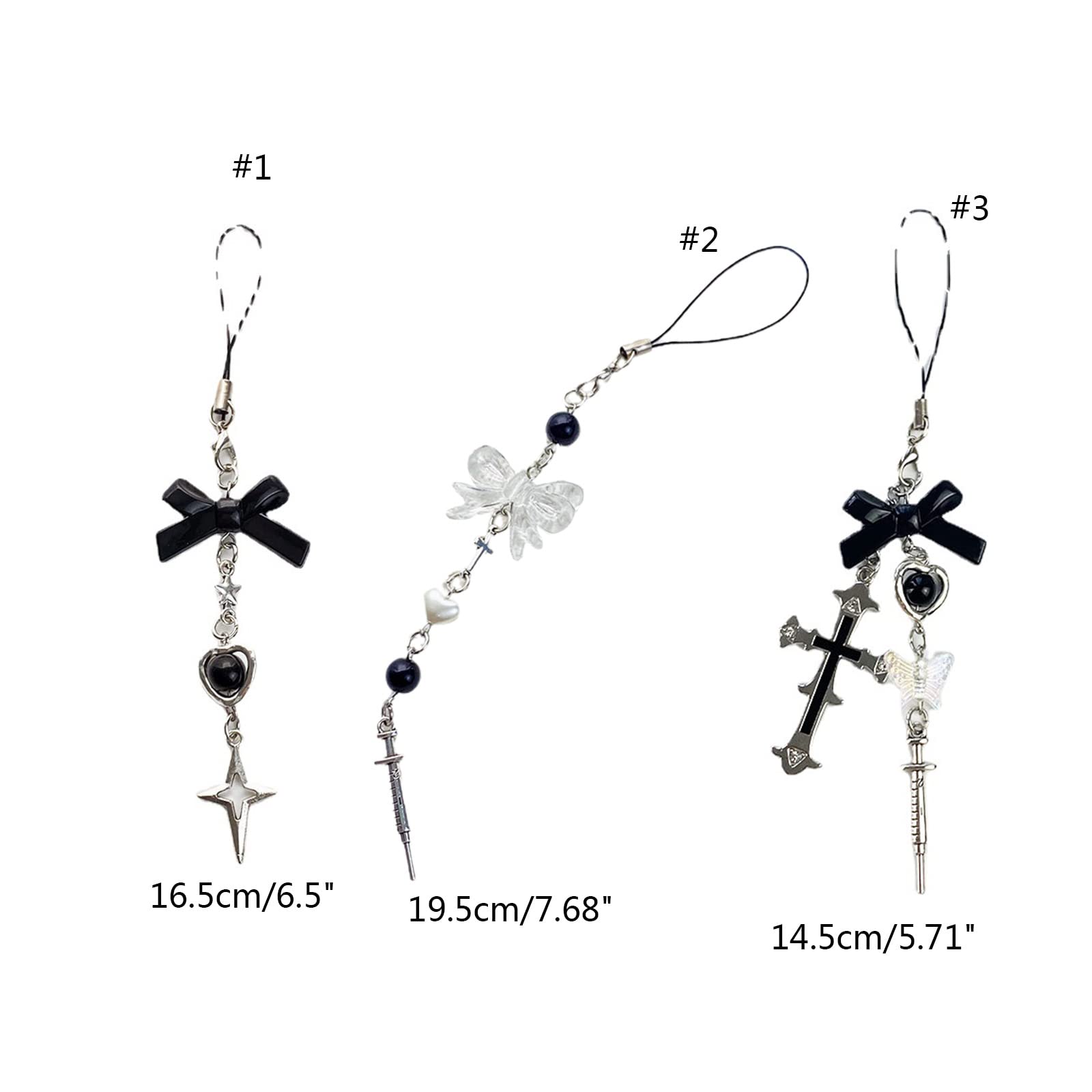 hejhncii Phone Charm Strap Keychain Kawaii-Cute Keychain Lanyard String Black Cross-Bow Beaded Chain Lanyard Y2K