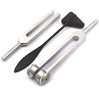 Set of Aluminum Sensory Tuning Forks in C 128 & C 512 and Tactical Full Black Taylor Percussion Hammer Mallet