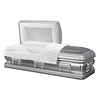 Overnight Caskets - Sterling Steel Funeral Casket Silver with White Interior - Premium 18 Gauge Steel - Fully Appointed Adult Casket - Coffin Featuring Plush Velvet Interior with Pillow/Throw Set