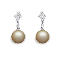 9 mm Golden South Sea Pearl and 0.33 carats Diamond Accent Earring in 14KT White Gold