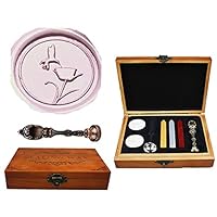 MNYR Bird and Flower Bronze Wax Seal Sealing Stamp Wedding Invitations Vintage Metal Peacock Handle Wax Sticks Candles Melting Spoon Gift Wood Box Set