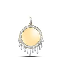 10K Yellow Gold Mens Stylish Baguette Diamond Dripping Circle of Life Picture Memory Pendant 1-7/8 Ctw.