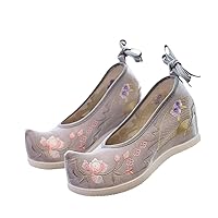 Vintage Chinese Style Women Flock Cotton Fabric Pointy Hanfu Shoes Elegant Ladies Embroidered Sneakers
