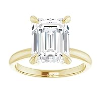 10K Solid Yellow Gold Handmade Engagement Rings 4 CT Emerald Cut Moissanite Diamond Solitaire Wedding/Bridal Rings for Women/Her, Minimalist Anniversary Ring Gifts