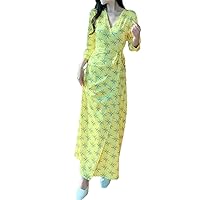 Women Deep V Neck Print Maxi Dress Vintage Boho Lace-Up A-Line Long Dresses Beach Party