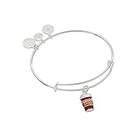Alex and Ani Pumpkin Spice to Go Cup Expandable Wire Bangle Bracelet, Shiny Silver Finish, Multi Color Charm, 2 to 3.5 in