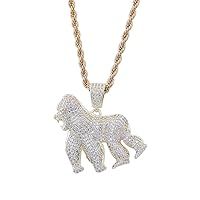 Jewelry Hip Hop Iced Out Bling Ape Pendant Individual Necklace with 24” Stainless Steel Rope Chain