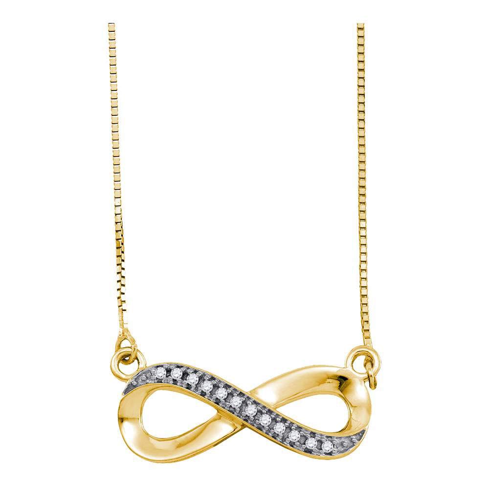The Diamond Deal 10k Yellow Gold White Round Diamond Infinity Love Pendant Necklace 1/20 Cttw