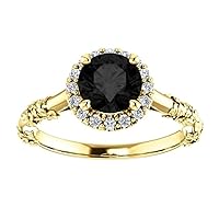 Love Band 1.50 CT Floral Black Diamond Engagement Ring 14k Yellow Gold, Cherry Blossom Black Onyx Ring, Sakura Black Diamond Ring, Halo Black Flower Ring, Best Ring For Her