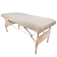 Body Linen Simplicity Poly Cotton Massage Table Fitted Sheets - 180 Thread Count. Roomy Fit for Tables 28-32 inches Wide, Soft and Durable. Available in White, Natural and Gray. (Natural 10 Pack)