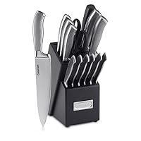 CUISINART Block Knife Set, 15pc Cutlery Knife Set with Steel Blades for Precise Cutting , Lightweight, Stainless Steel, Durable & Dishwasher Safe,C77SS-15P