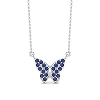 MOONEYE 3MM Round Natural Blue Sapphire 925 Sterling Silver Dragonfly Butterfly Women's Chain Necklace Insect Jewelry