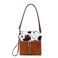 Sunwel Fashion Cow Print Wristlet Tassel Purse-Zipper Pockets Crossbody Bag Shoulder Handbag for Women